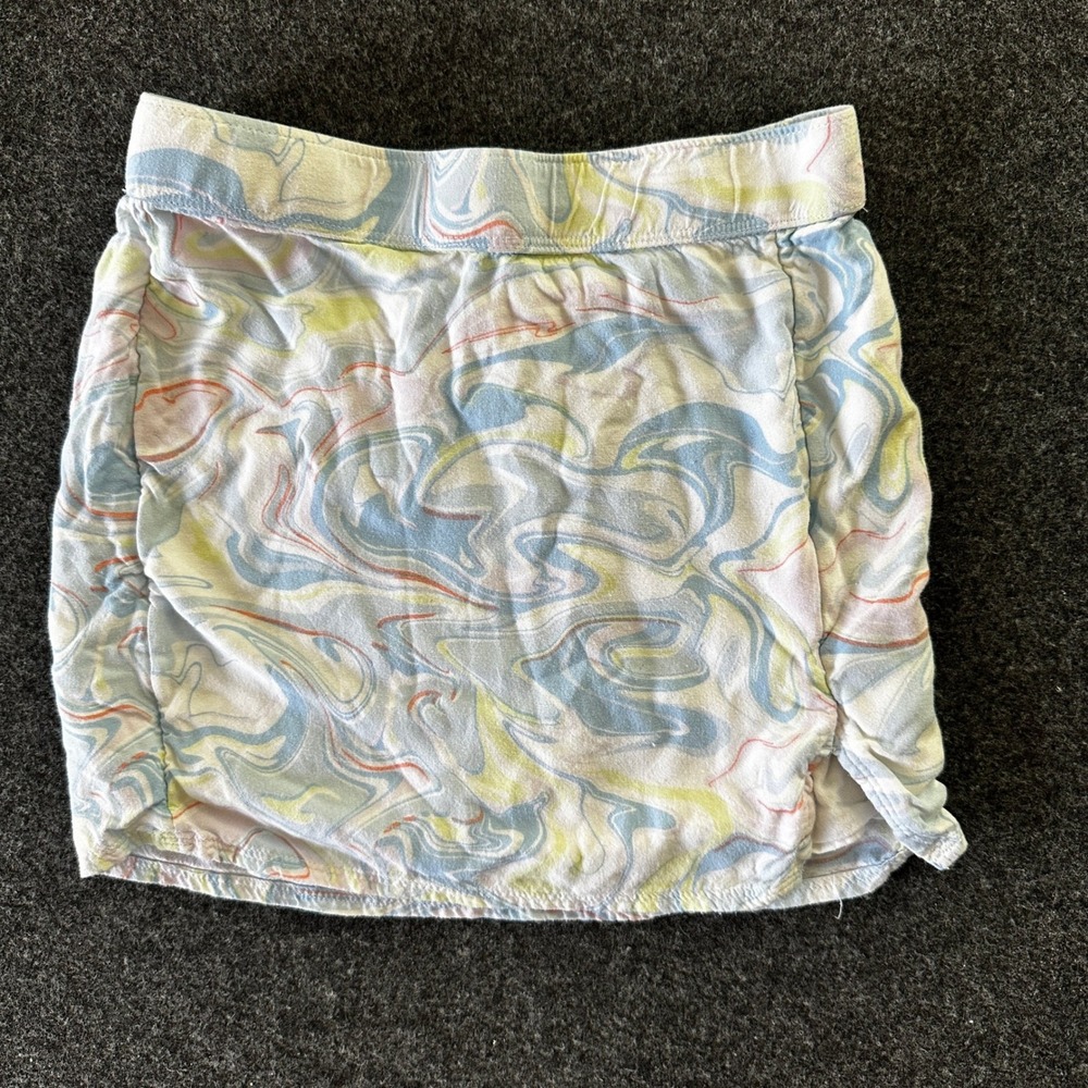 Abercrombie Kids Pastel Marble Swirl Ruched Mini Skirt Size 7/8 Blue Yellow